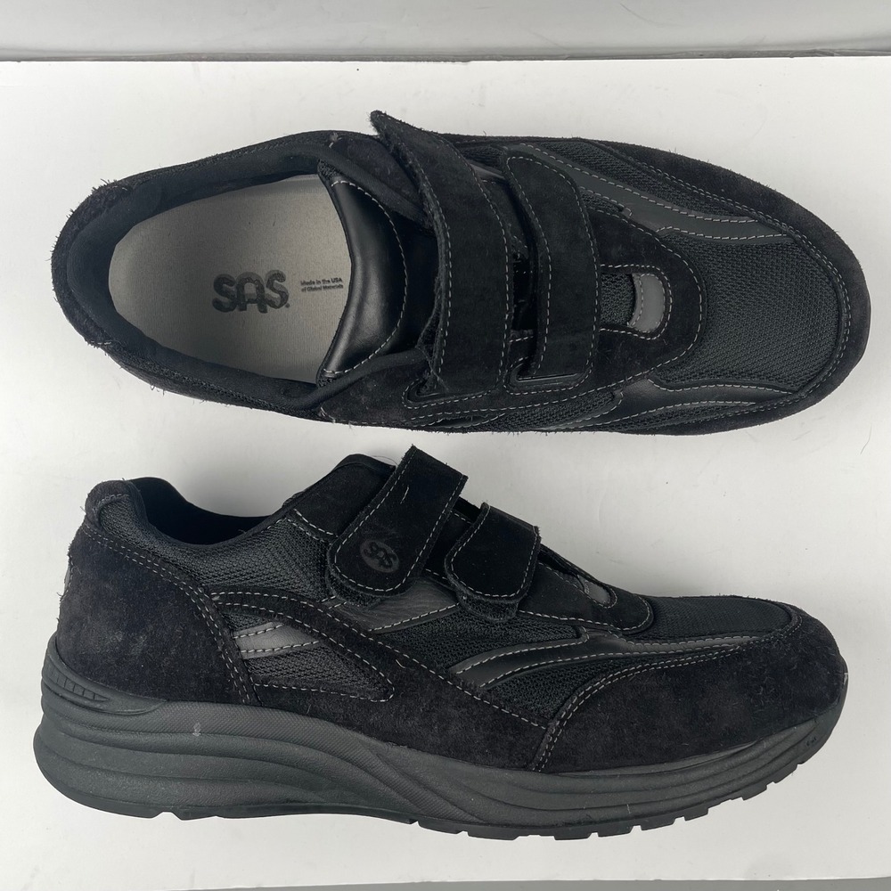 SAS JV Mesh Sneakers Black Hook and Loop Straps Walking Shoes - Mens Size 13 W